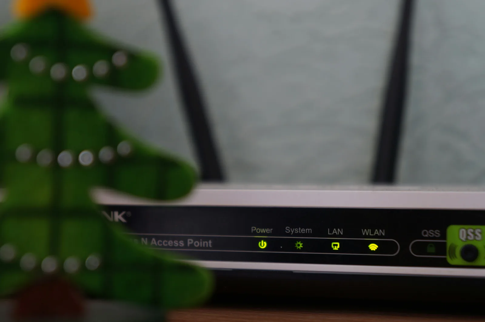 Close up of router status lights